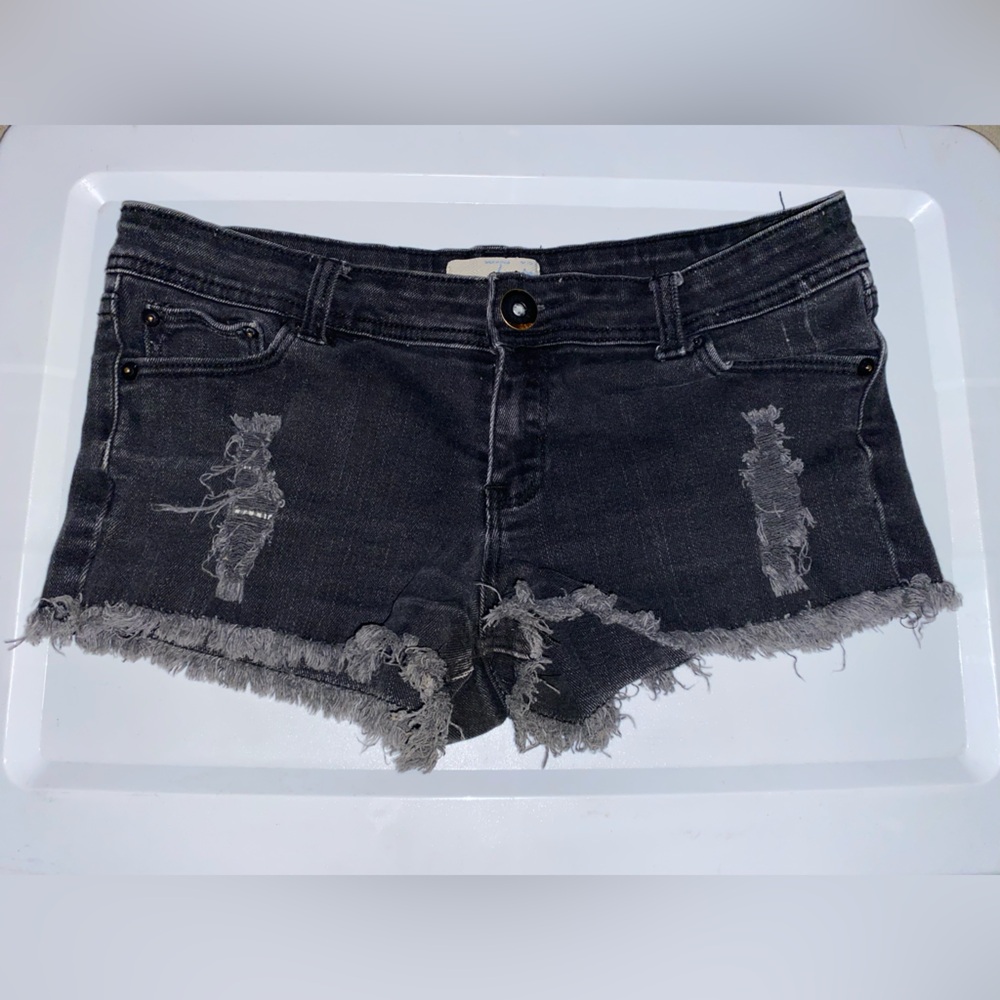 Women's Black Distressed Denim Shorts